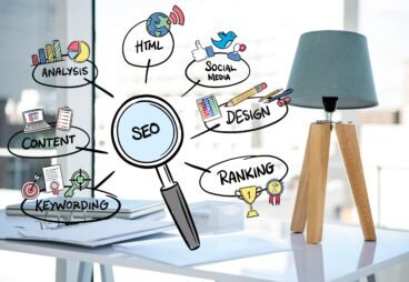 digital composite of business graphics with office background